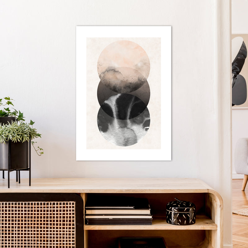 Nude And Pearl Three Circles  Art Print by Pixy Paper A1 Black Frame