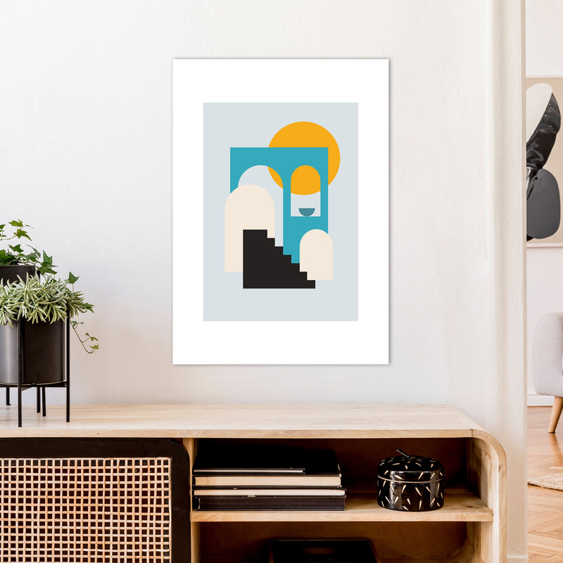 Mita Teal Stairs To Sun N5  Art Print by Pixy Paper A1 Black Frame