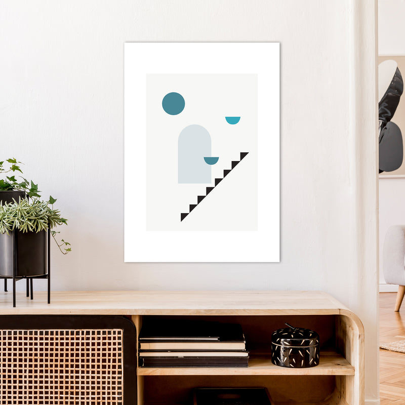 Mita Teal Stairs Right N15  Art Print by Pixy Paper A1 Black Frame