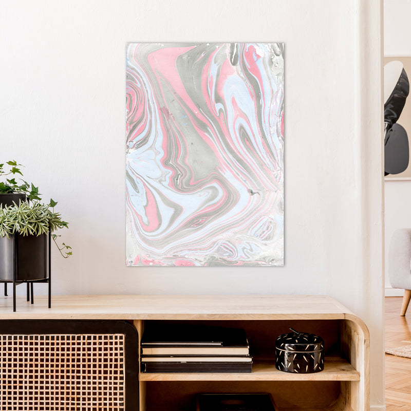 Liquid Mix Stone And Pink  Art Print by Pixy Paper A1 Black Frame