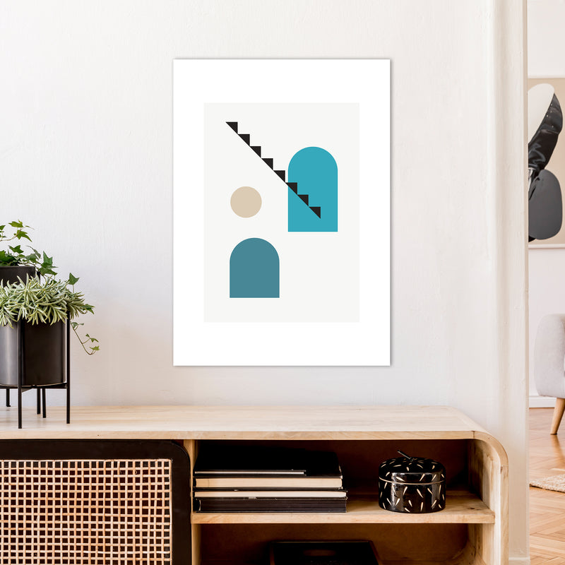 Mita Teal Stairs Left N3  Art Print by Pixy Paper A1 Black Frame