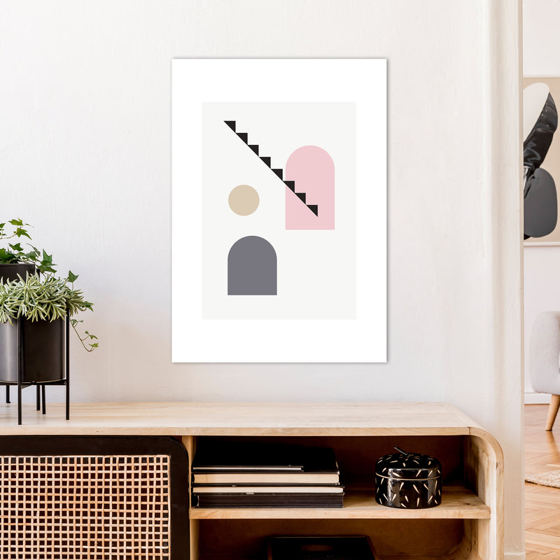 Mila Pink Stairs Left N4  Art Print by Pixy Paper A1 Black Frame