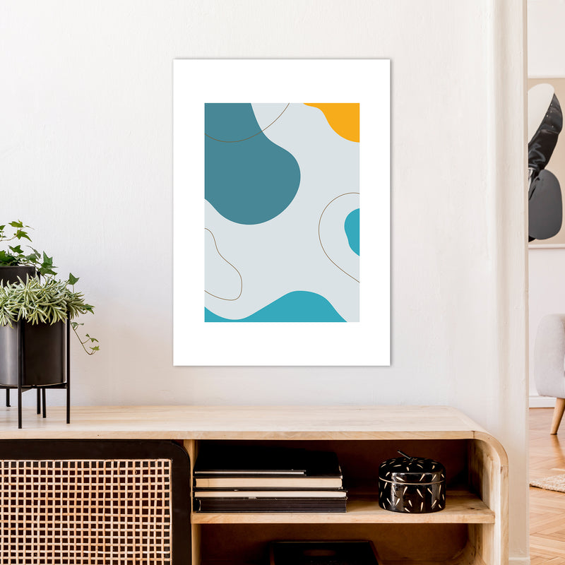 Mita Teal Abstract N16  Art Print by Pixy Paper A1 Black Frame