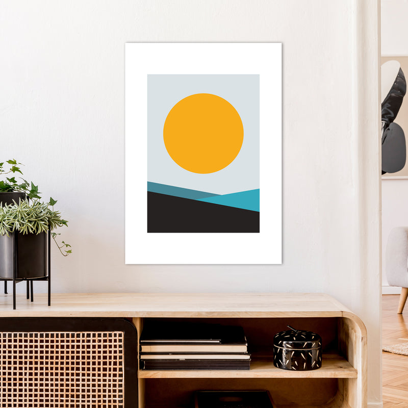 Mita Teal Big Sun N6  Art Print by Pixy Paper A1 Black Frame