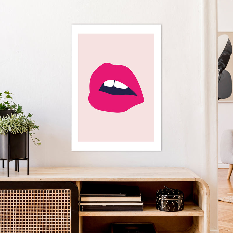 Pink Lips Salmon Back  Art Print by Pixy Paper A1 Black Frame