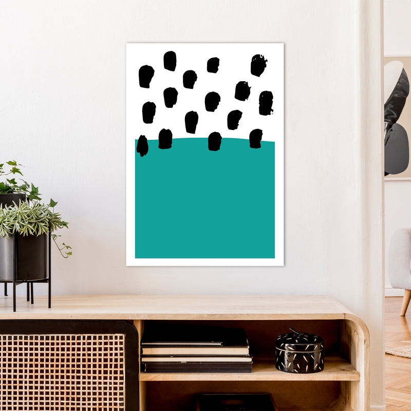 Teal Polka Neon Funk  Art Print by Pixy Paper A1 Black Frame