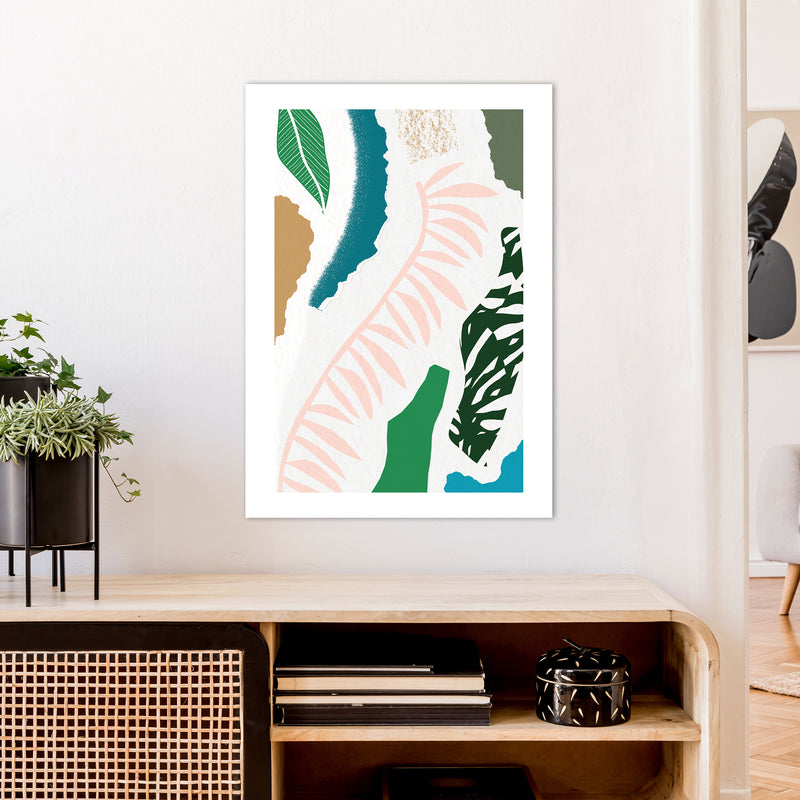 Pink Leaf Jungle Abstract  Art Print by Pixy Paper A1 Black Frame