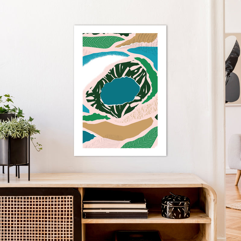 Blue Lake Jungle Abstract  Art Print by Pixy Paper A1 Black Frame