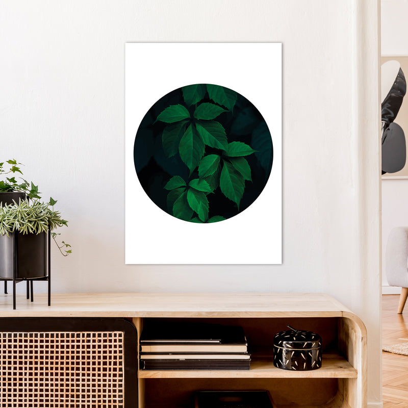 Deep Green Leaf Circle  Art Print by Pixy Paper A1 Black Frame
