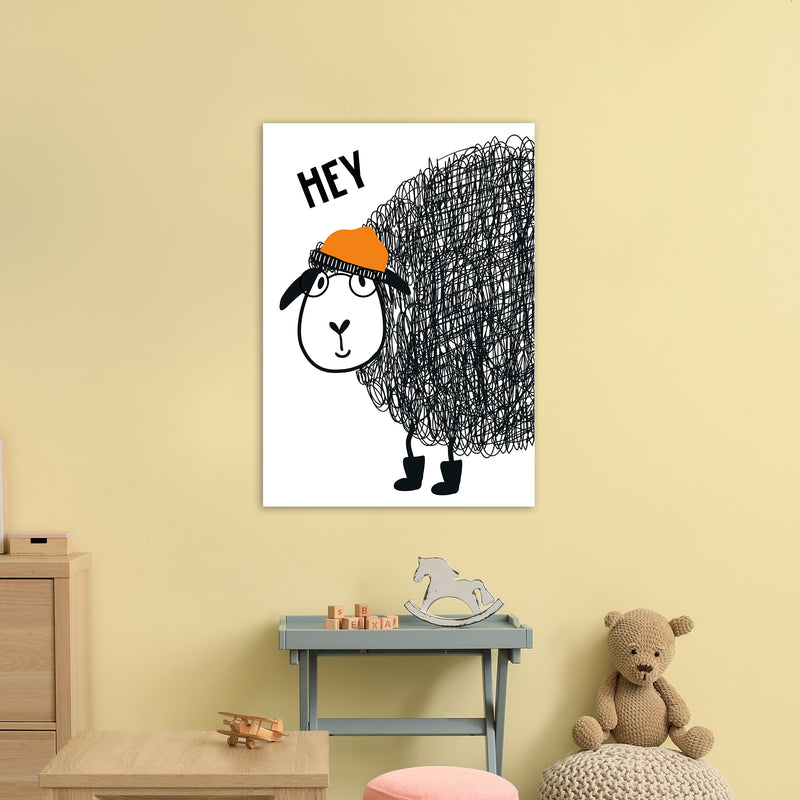 Hey Sheep Animal  Art Print by Pixy Paper A1 Black Frame