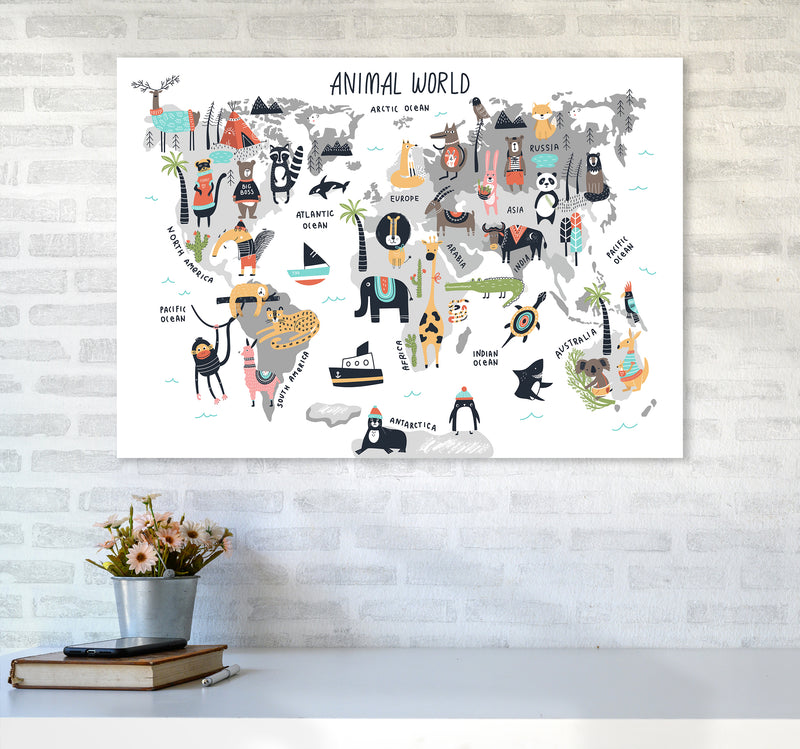 Animal World Map  Art Print by Pixy Paper A1 Black Frame