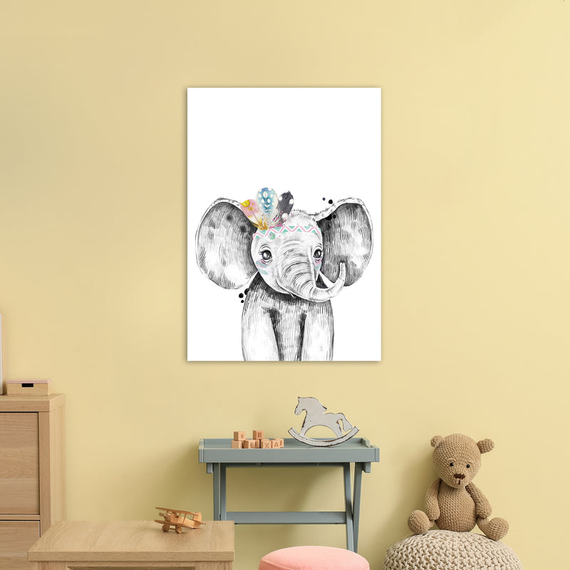 Safari Babies Elephant With Feathers  Art Print by Pixy Paper A1 Black Frame