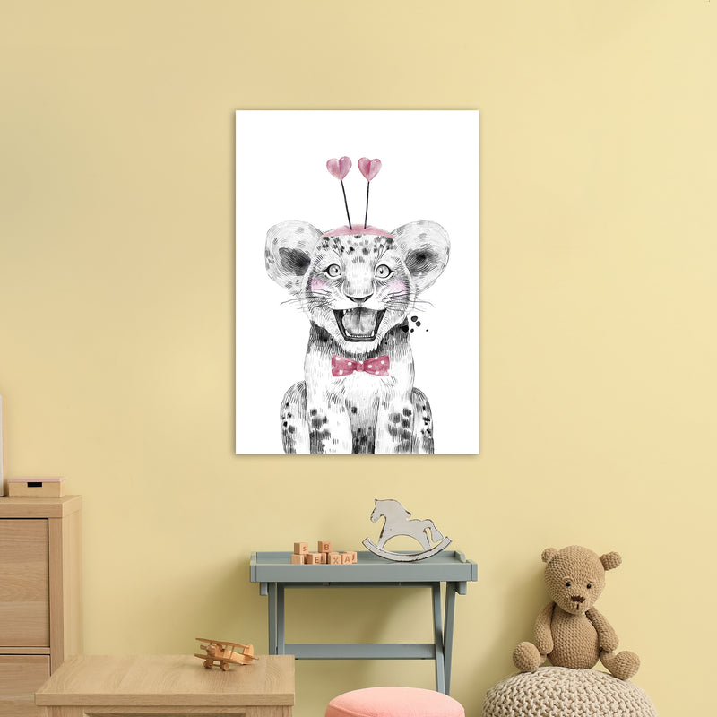 Safari Babies Tiger With Heart Hat  Art Print by Pixy Paper A1 Black Frame