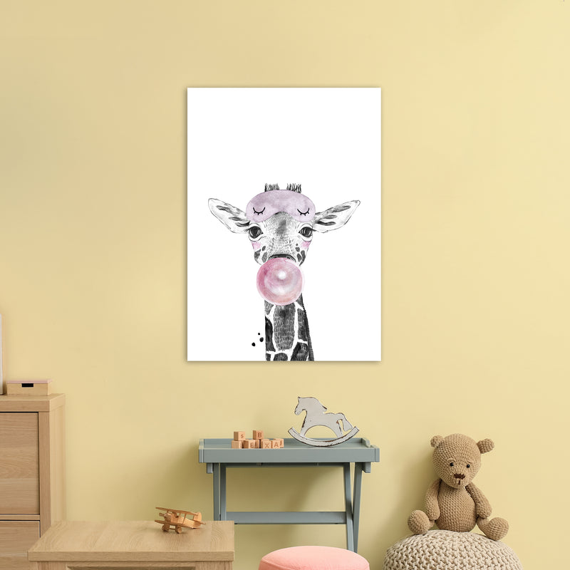 Safari Babies Giraffe With Bubble  Art Print by Pixy Paper A1 Black Frame