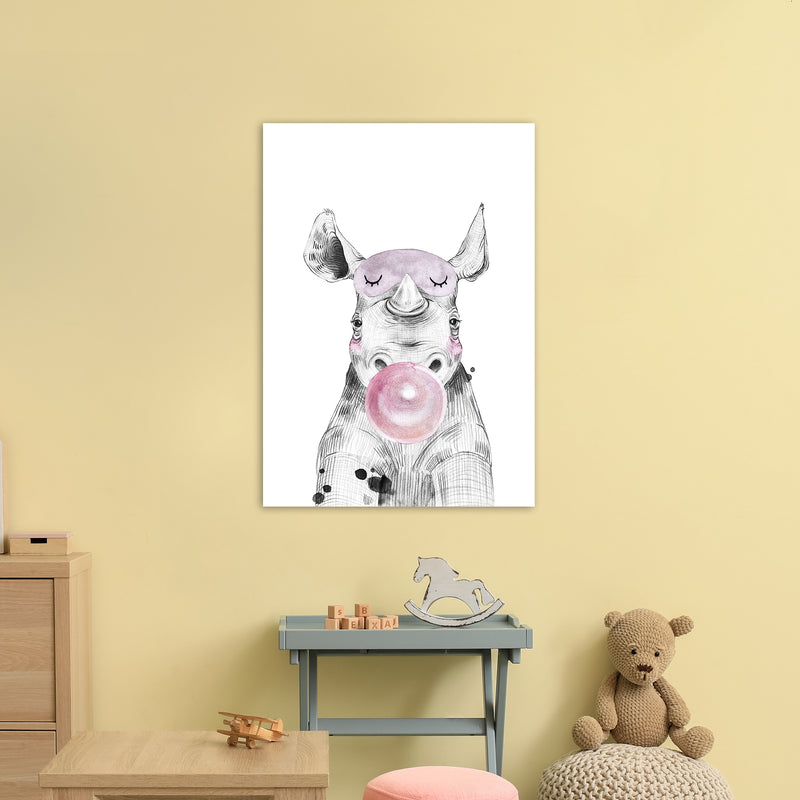 Safari Babies Rhino With Bubble  Art Print by Pixy Paper A1 Black Frame