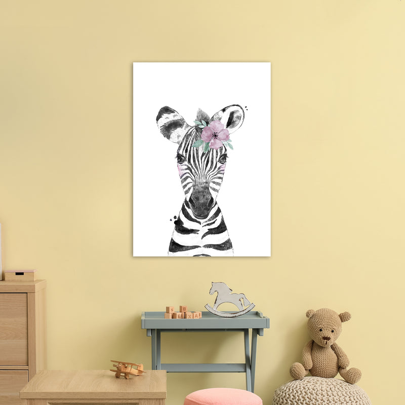 Safari Babies Zebra With Flower  Art Print by Pixy Paper A1 Black Frame