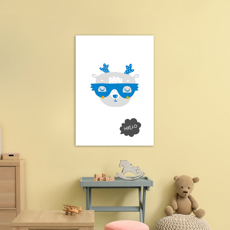 Hello Animal Blue Super Scandi  Art Print by Pixy Paper A1 Black Frame