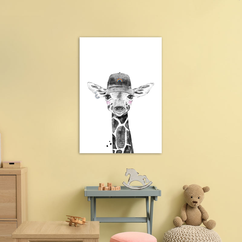 Safari Babies Giraffe With Hat  Art Print by Pixy Paper A1 Black Frame