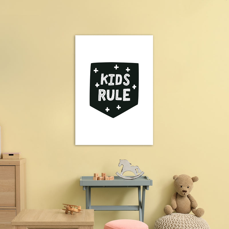 Kids Rule Black Super Scandi  Art Print by Pixy Paper A1 Black Frame