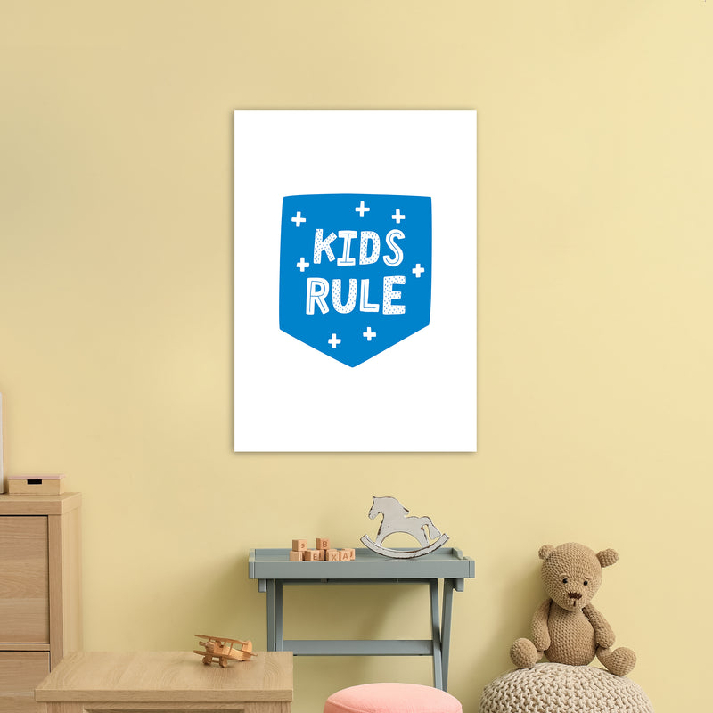 Kids Rule Blue Super Scandi  Art Print by Pixy Paper A1 Black Frame
