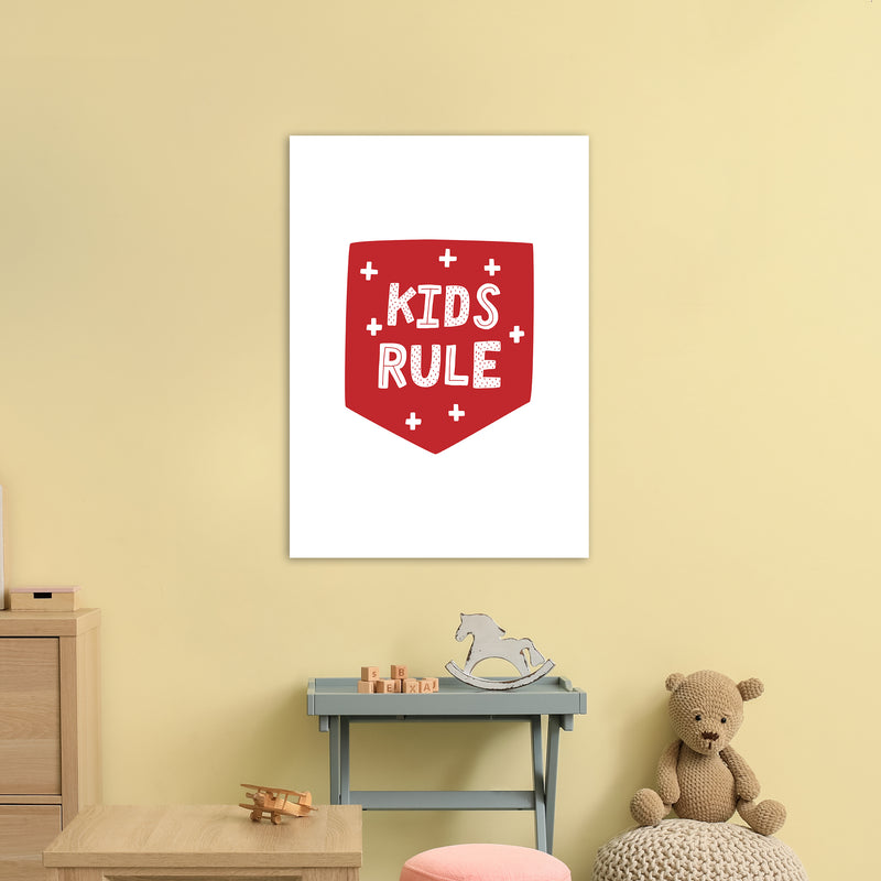 Kids Rule Red Super Scandi  Art Print by Pixy Paper A1 Black Frame