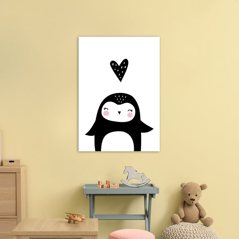 Penguin With Heart  Art Print by Pixy Paper A1 Black Frame