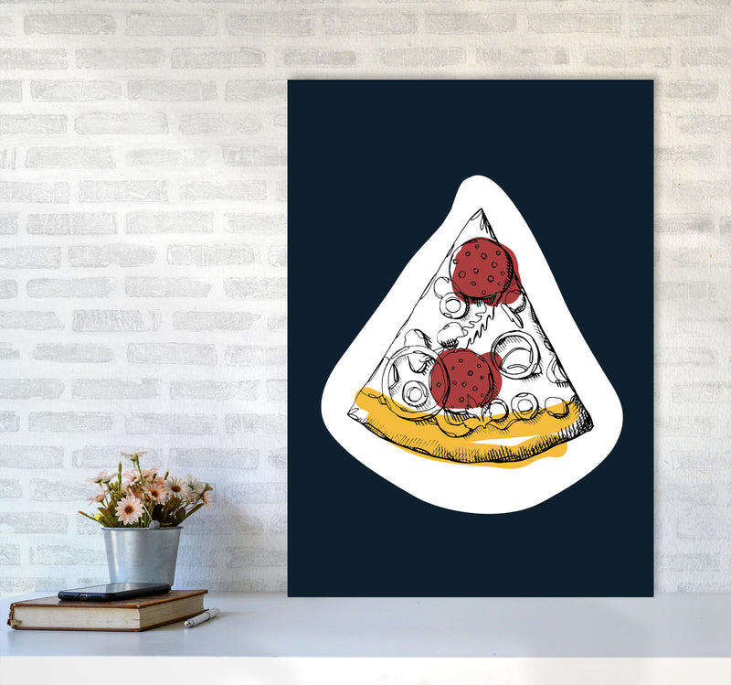 Kitchen Pop Pizza Navy Art Print by Pixy Paper A1 Black Frame
