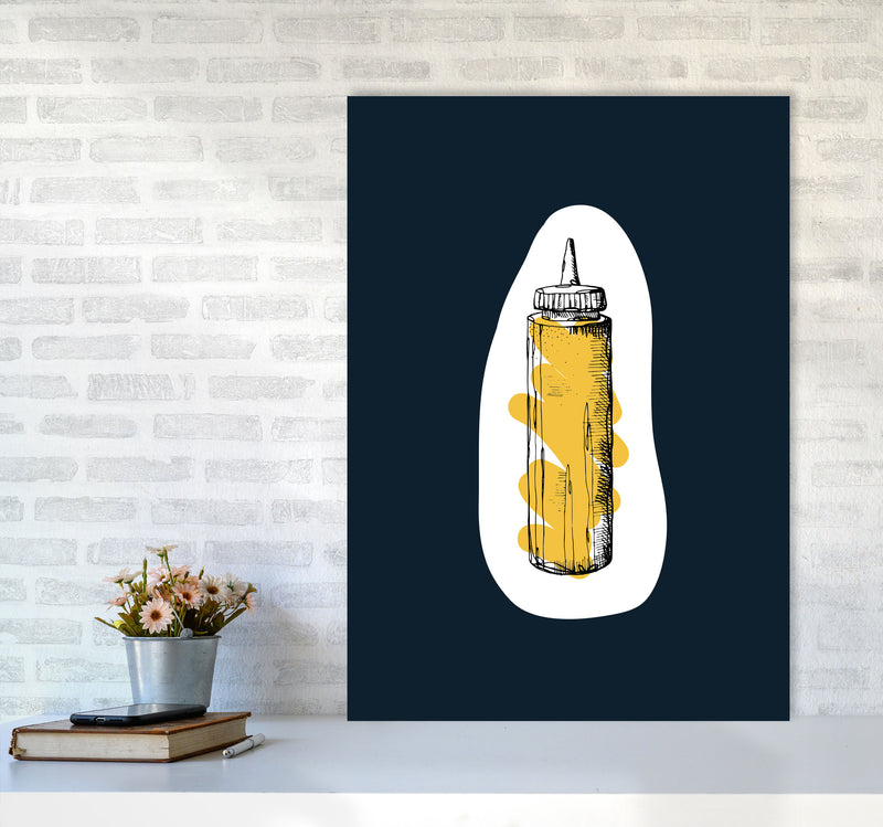 Kitchen Pop Mustard Navy Art Print by Pixy Paper A1 Black Frame