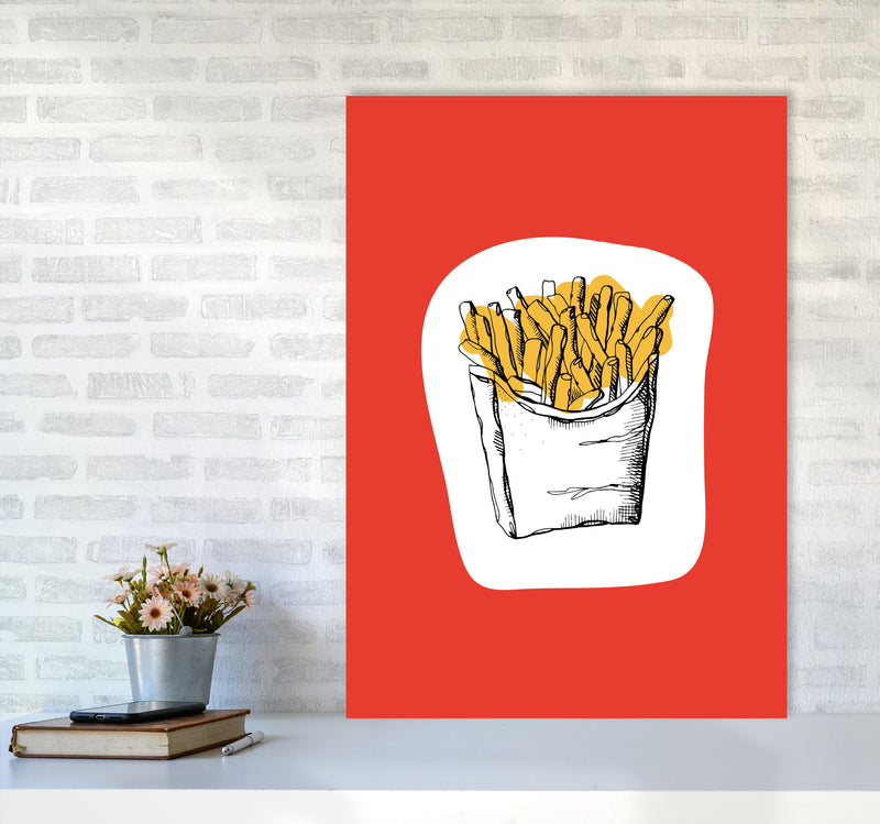 Kitchen Pop Fries Red Art Print by Pixy Paper A1 Black Frame