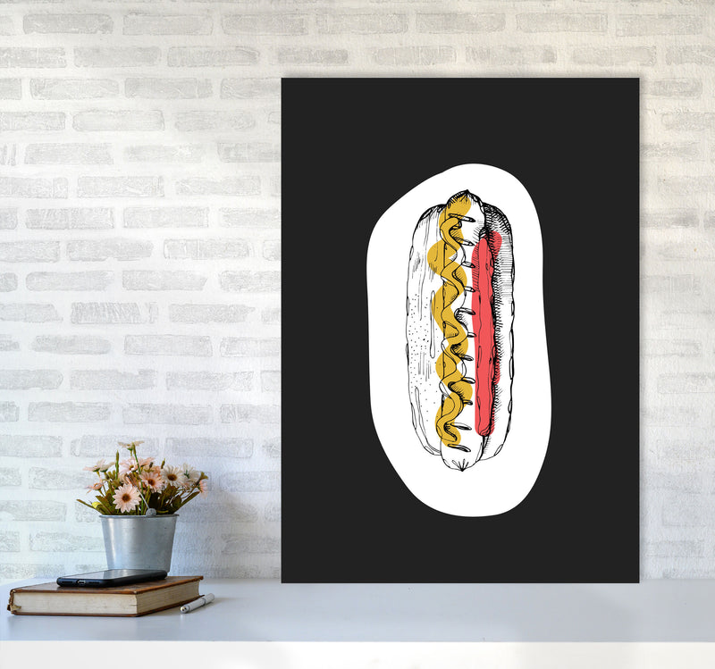 Kitchen Pop Hot Dog Off Black Art Print by Pixy Paper A1 Black Frame