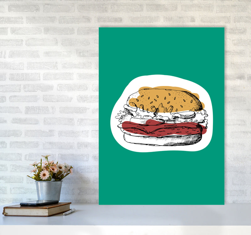 Kitchen Pop Burger Teal Art Print by Pixy Paper A1 Black Frame