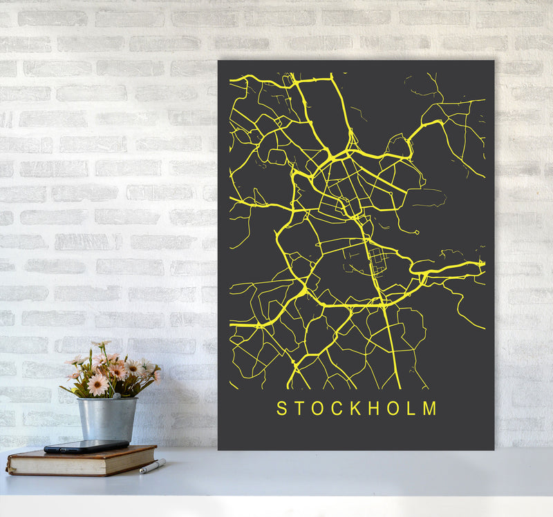 Stockholm Map Neon Art Print by Pixy Paper A1 Black Frame