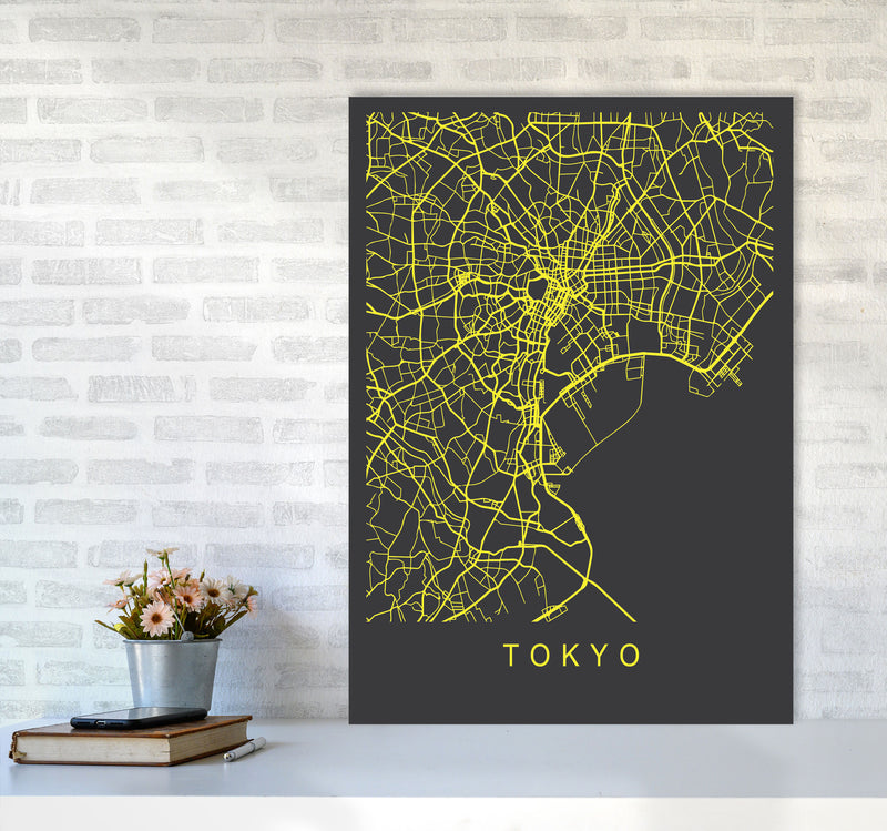 Tokyo Map Neon Art Print by Pixy Paper A1 Black Frame