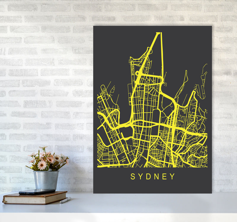 Sydney Map Neon Art Print by Pixy Paper A1 Black Frame