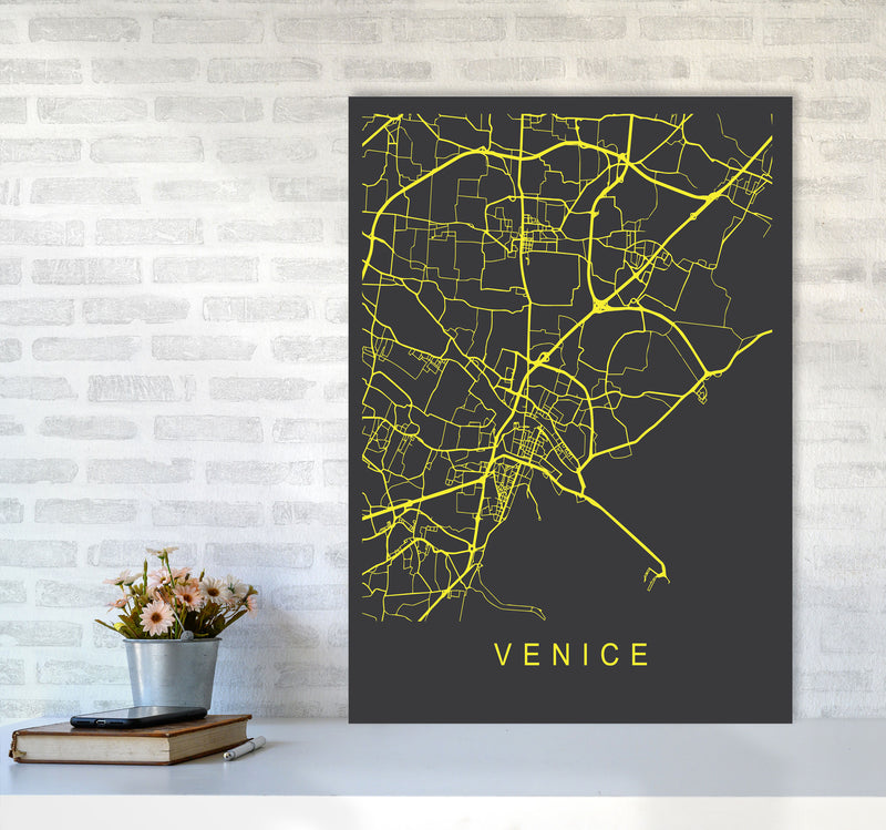Venice Map Neon Art Print by Pixy Paper A1 Black Frame
