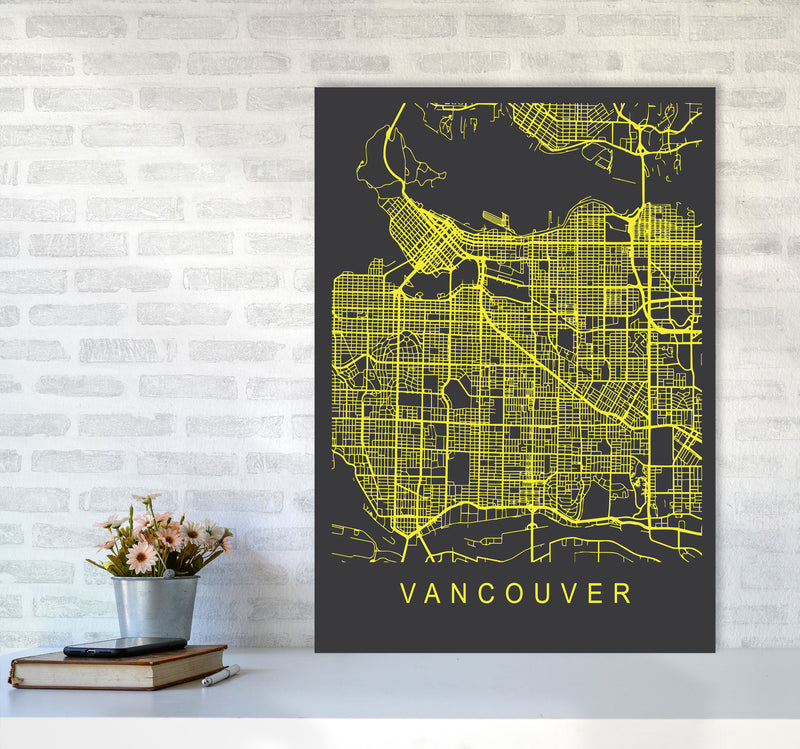 Vancouver Map Neon Art Print by Pixy Paper A1 Black Frame