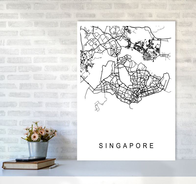 Singapore Map Art Print by Pixy Paper A1 Black Frame