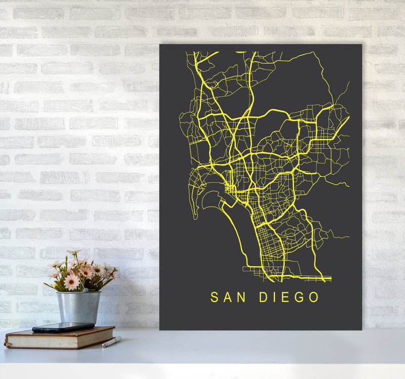 San Diego Map Neon Art Print by Pixy Paper A1 Black Frame