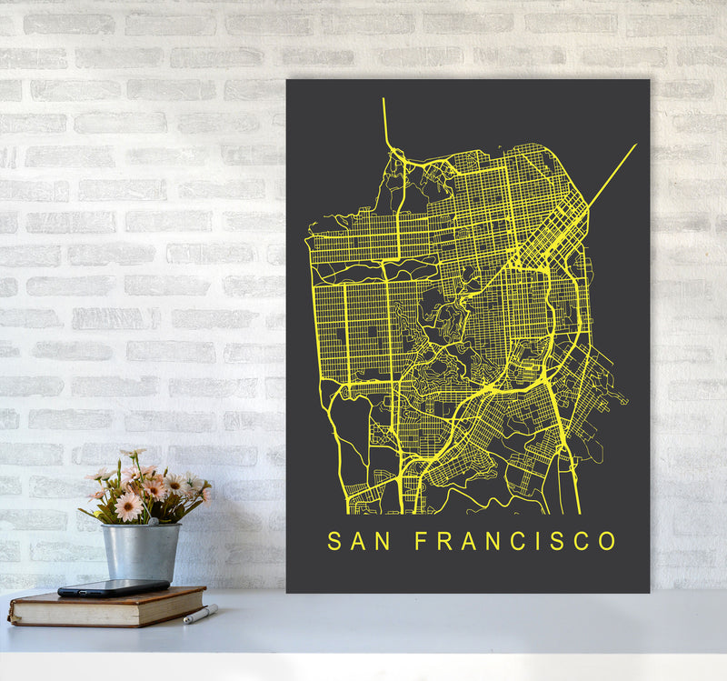 San Francisco Map Neon Art Print by Pixy Paper A1 Black Frame
