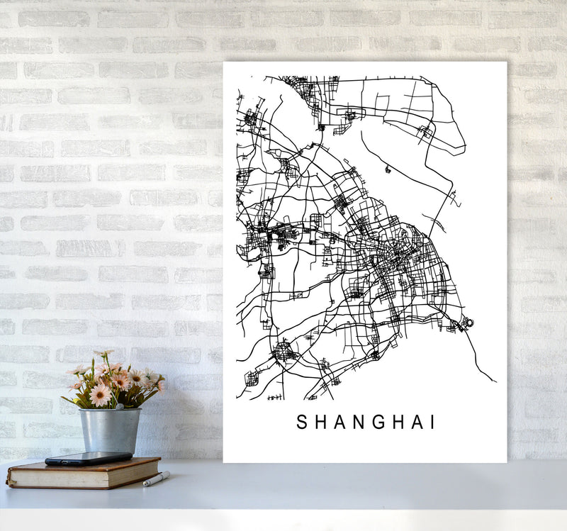 Shanghai Map Art Print by Pixy Paper A1 Black Frame