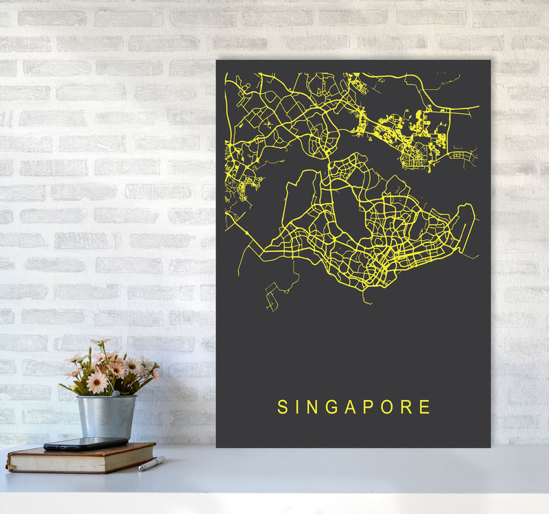 Singapore Map Neon Art Print by Pixy Paper A1 Black Frame
