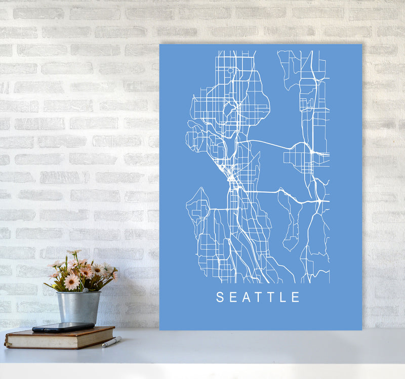 Seattle Map Blueprint Art Print by Pixy Paper A1 Black Frame