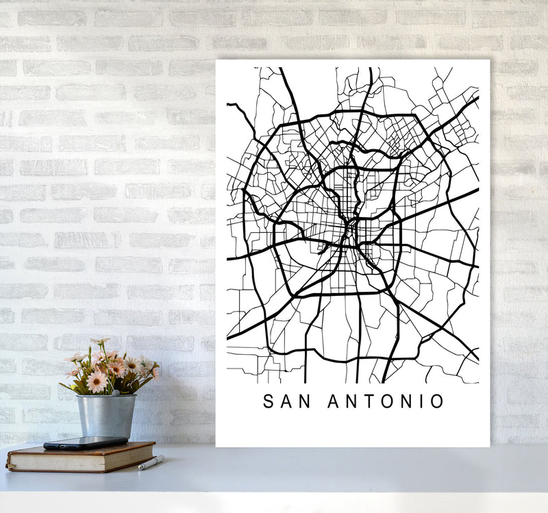 San Antonio Map Art Print by Pixy Paper A1 Black Frame