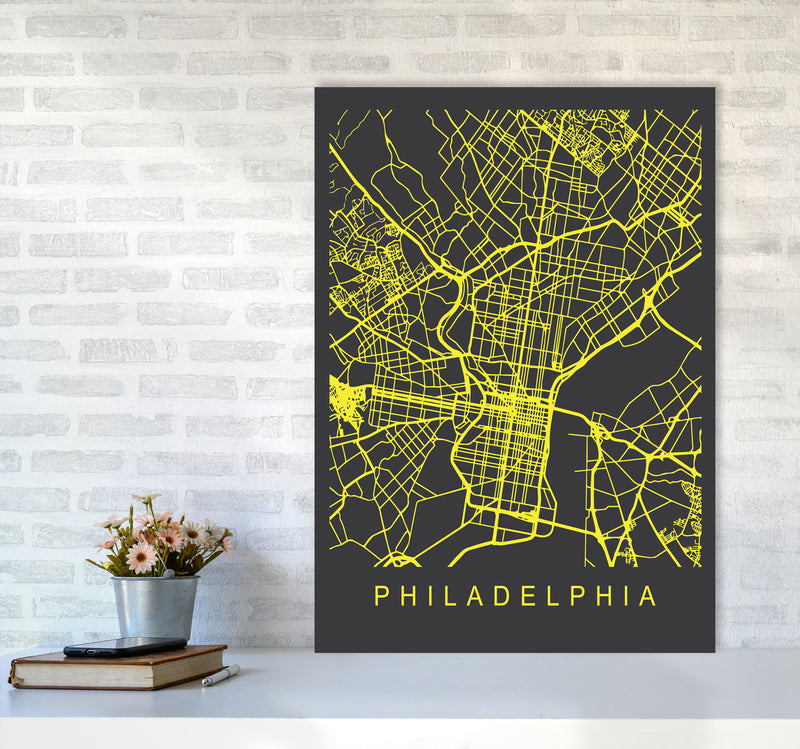 Philadelphia Map Neon Art Print by Pixy Paper A1 Black Frame