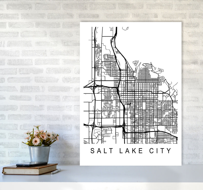 Salt Lake Map Art Print by Pixy Paper A1 Black Frame