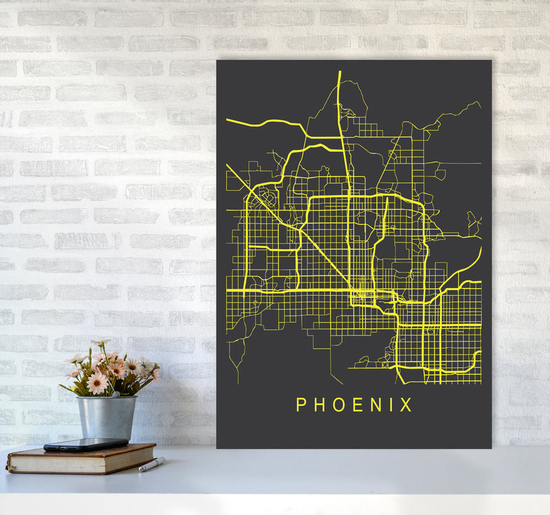 Phoenix Map Neon Art Print by Pixy Paper A1 Black Frame