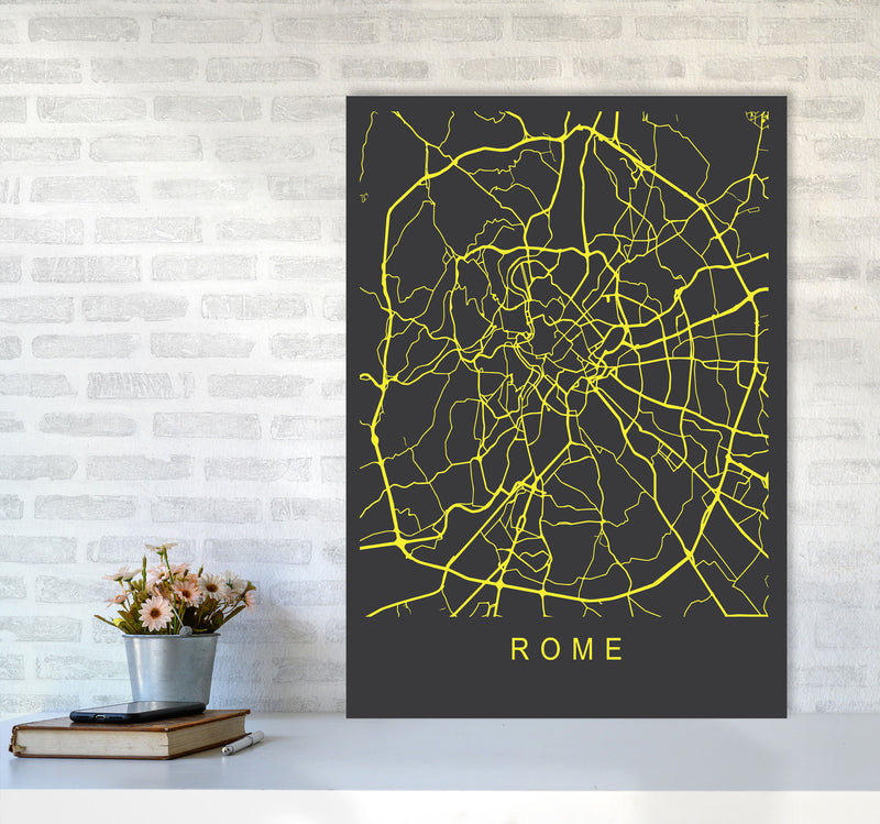 Rome Map Neon Art Print by Pixy Paper A1 Black Frame