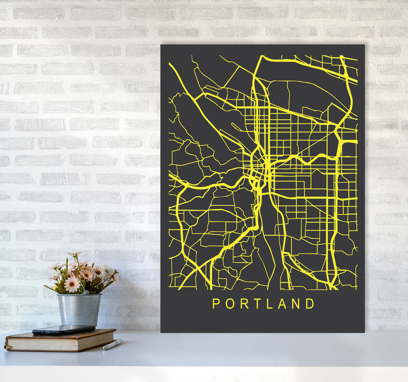 Portland Map Neon Art Print by Pixy Paper A1 Black Frame