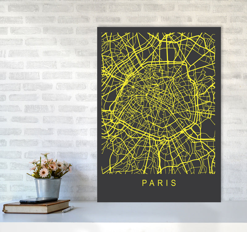 Paris Map Neon Art Print by Pixy Paper A1 Black Frame