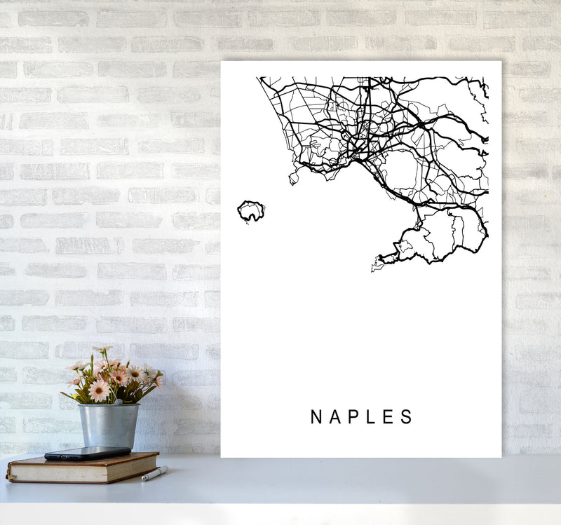 Naples Map Art Print by Pixy Paper A1 Black Frame